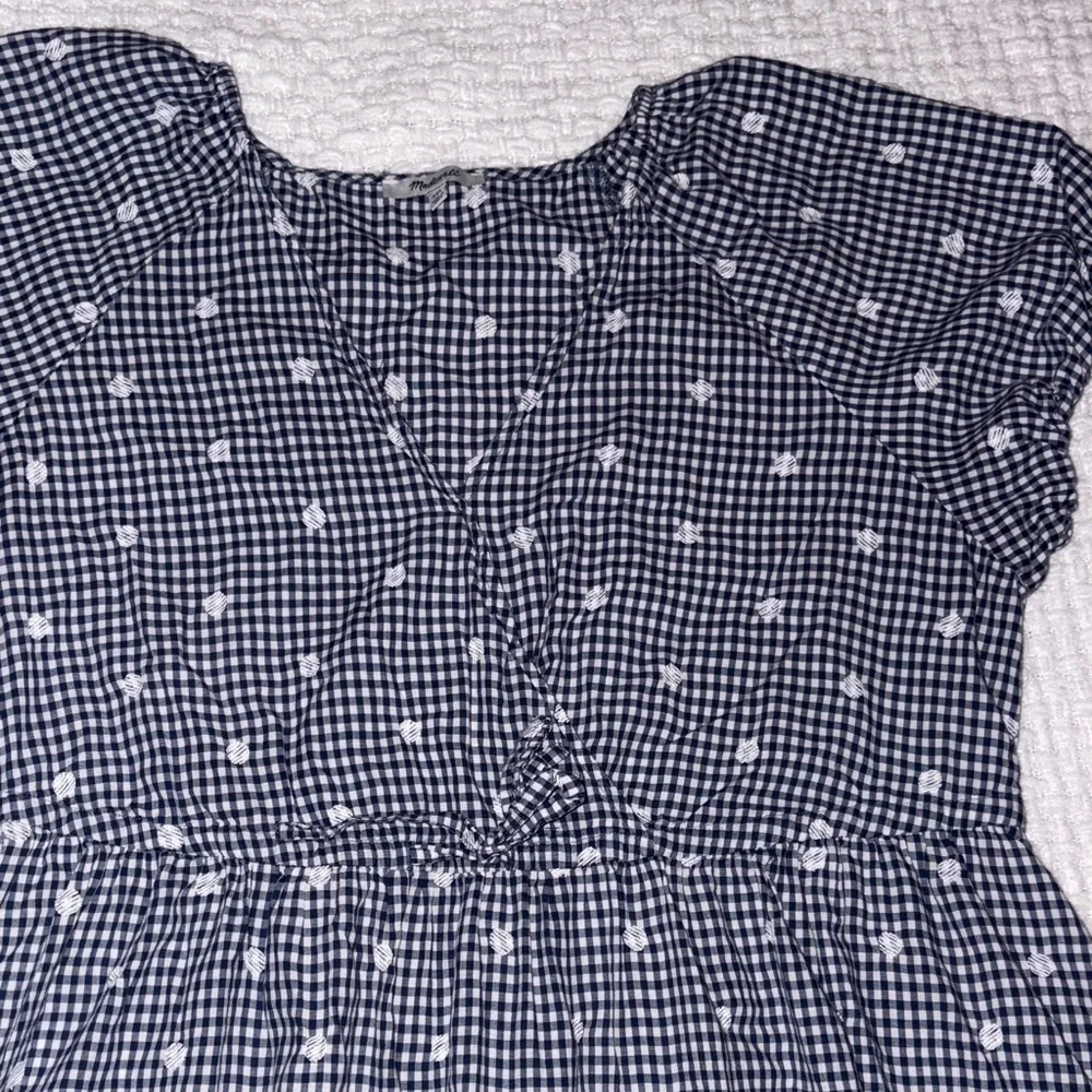 Gently Loved Embroidered Gingham Faux-Wrap Tie-Waist Midi Dress by Madewell - Picture 6 of 16